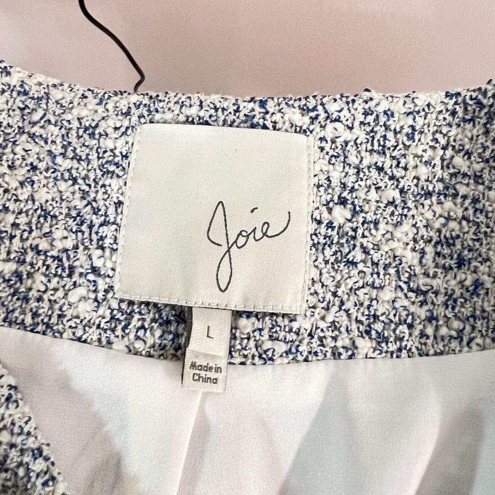 Joie Women's Hidden Zip-Up Tweed Long Sleeve Blue / White Moto Jacket Size L - Picture 10 of 13